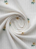 Elegant White Dobby Shirt with Minimal Floral Embroidery for Women – Premium Regular Fit Casual & Weekend Wear