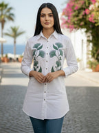 TerraDesi Ivory Botanical Embroidered Crepe Shirt – Elegant Everyday Wear