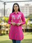 TerraDesi Rani Pink Botanical Embroidered Crepe Shirt – Bold Elegant Wear
