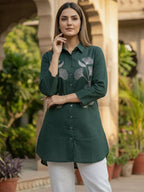 TerraDesi Forest Grace Embroidered Crepe Shirt – Nature-Inspired Elegance