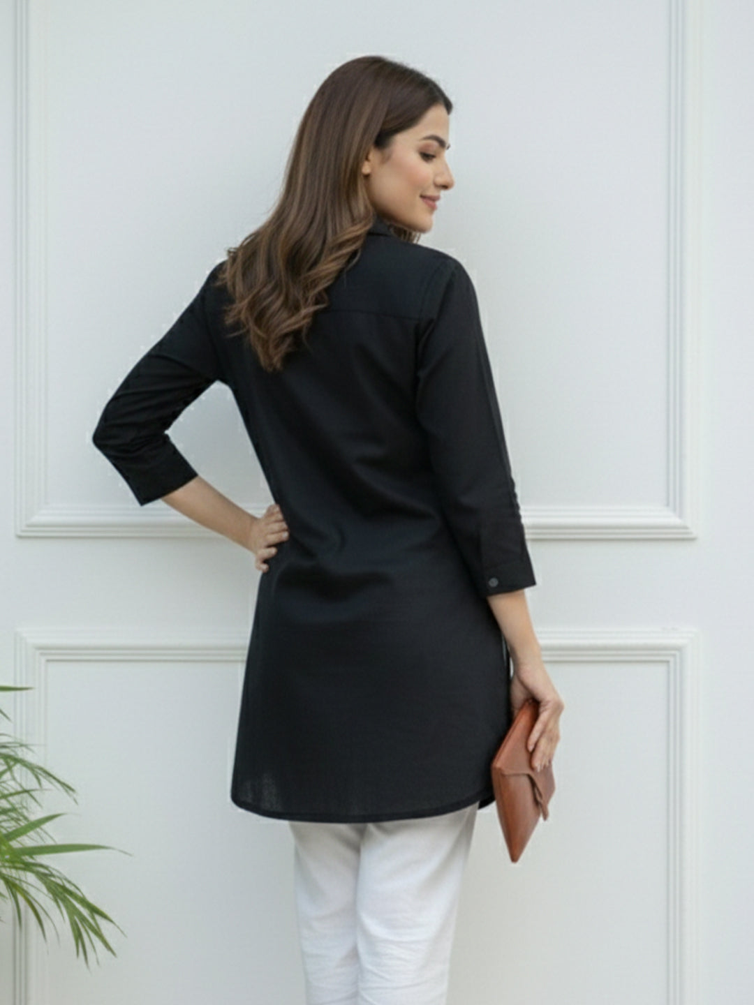 TerraDesi Noir Bloom Embroidered Crepe Shirt – Elegant Black Statement Secondary image