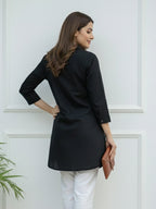 TerraDesi Noir Bloom Embroidered Crepe Shirt – Elegant Black Statement