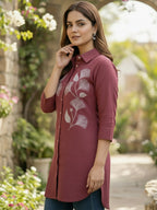 TerraDesi Maroon Heritage Bloom Embroidered Crepe Shirt – Elegant Everyday Luxe