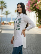 TerraDesi Ivory Botanical Embroidered Crepe Shirt – Elegant Everyday Wear