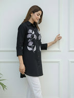 TerraDesi Noir Bloom Embroidered Crepe Shirt – Elegant Black Statement