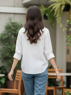 Elegant White Dobby Shirt with Pineapple Embroidery for Women – Regular Fit Casual & Weekend Wear