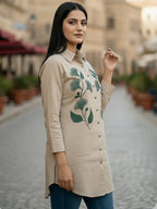 TerraDesi Sandstone Botanical Embroidered Crepe Shirt – Elegant Heritage Wear