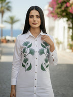 TerraDesi Ivory Botanical Embroidered Crepe Shirt – Elegant Everyday Wear