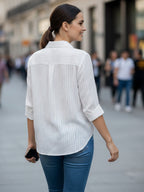 Elegant White Dobby Shirt with Heart Embroidery for Women – Regular Fit Casual & Party Wear