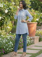 TerraDesi Sky Mist Embroidered Crepe Shirt – Soft Daylight Elegance