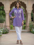 TerraDesi Lavender Bloom Embroidered Crepe Shirt – Soft Royal Elegance