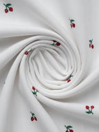Cherry Muse White Dobby Shirt with Delicate Embroidery for Women