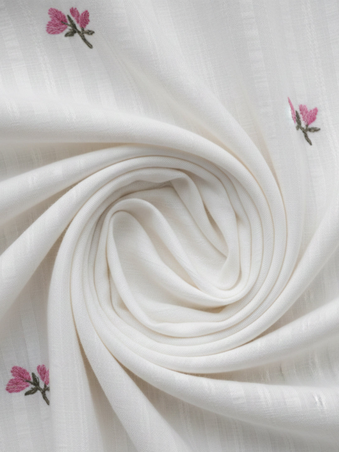 Elegant White Dobby Shirt with Delicate Floral Embroidery for Women – Regular Fit Casual & Party Wear