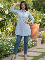 TerraDesi Sky Mist Embroidered Crepe Shirt – Soft Daylight Elegance