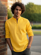 TerraDesi Sand Beige Cotton Kurta for Men | Zipper Closure Mandarin Collar Kurta