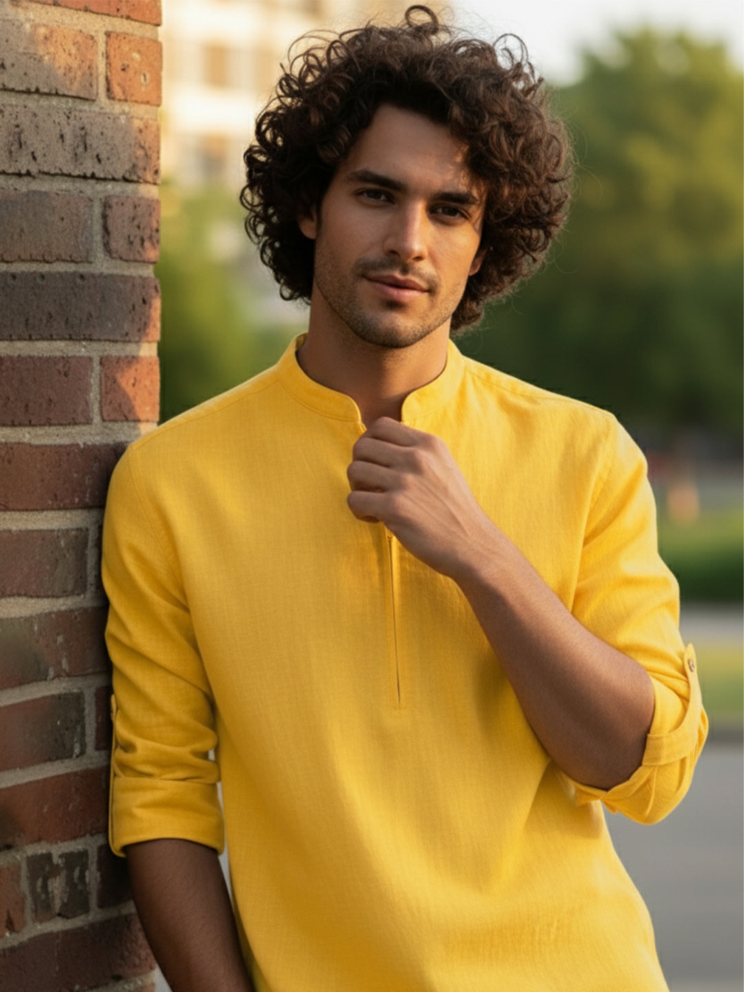 TerraDesi Sand Beige Cotton Kurta for Men | Zipper Closure Mandarin Collar Kurta