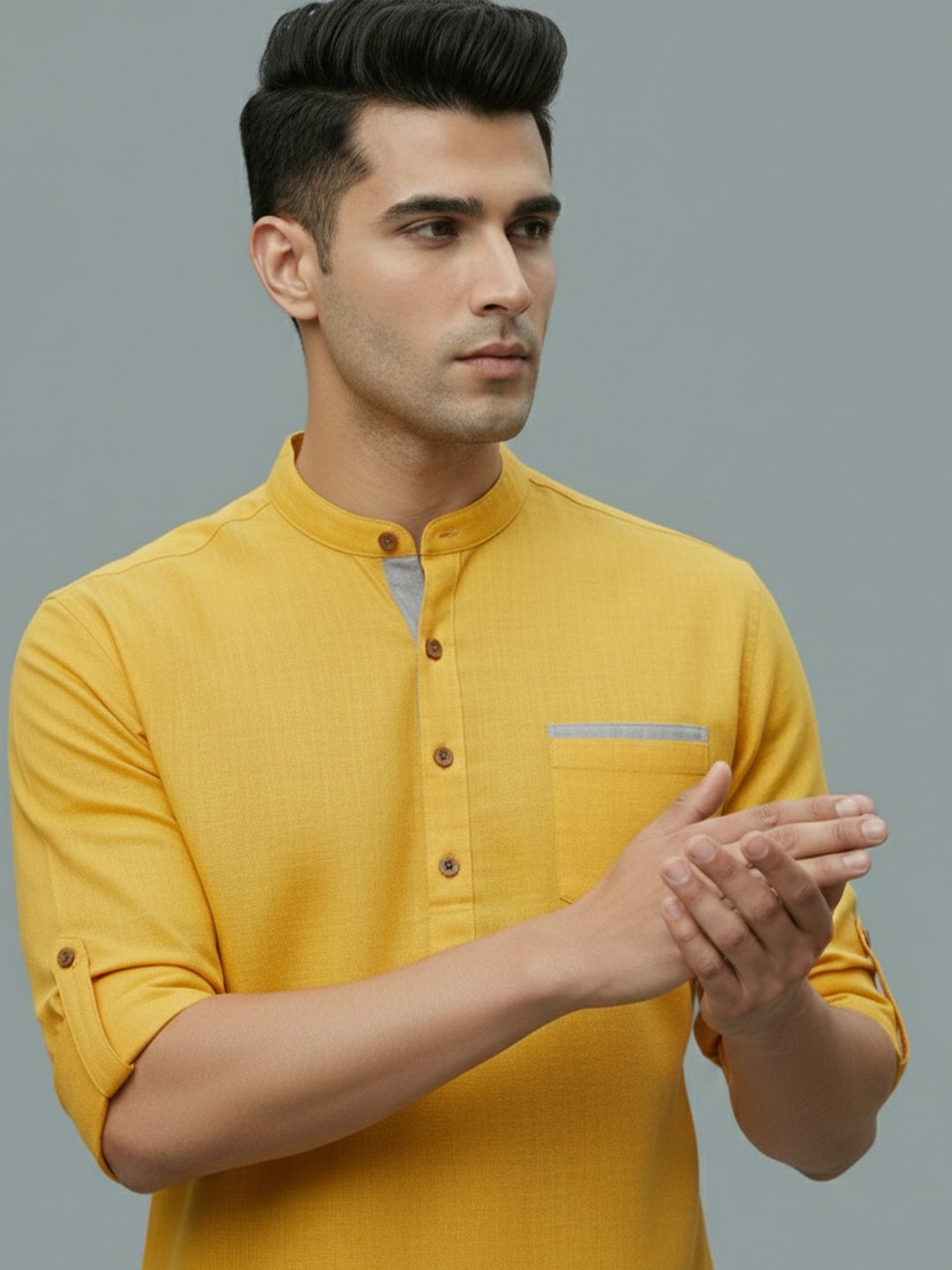 TerraDesi Men's Casual Regular Fit Full Sleeve Pocket Contrast Kurta (SE118)