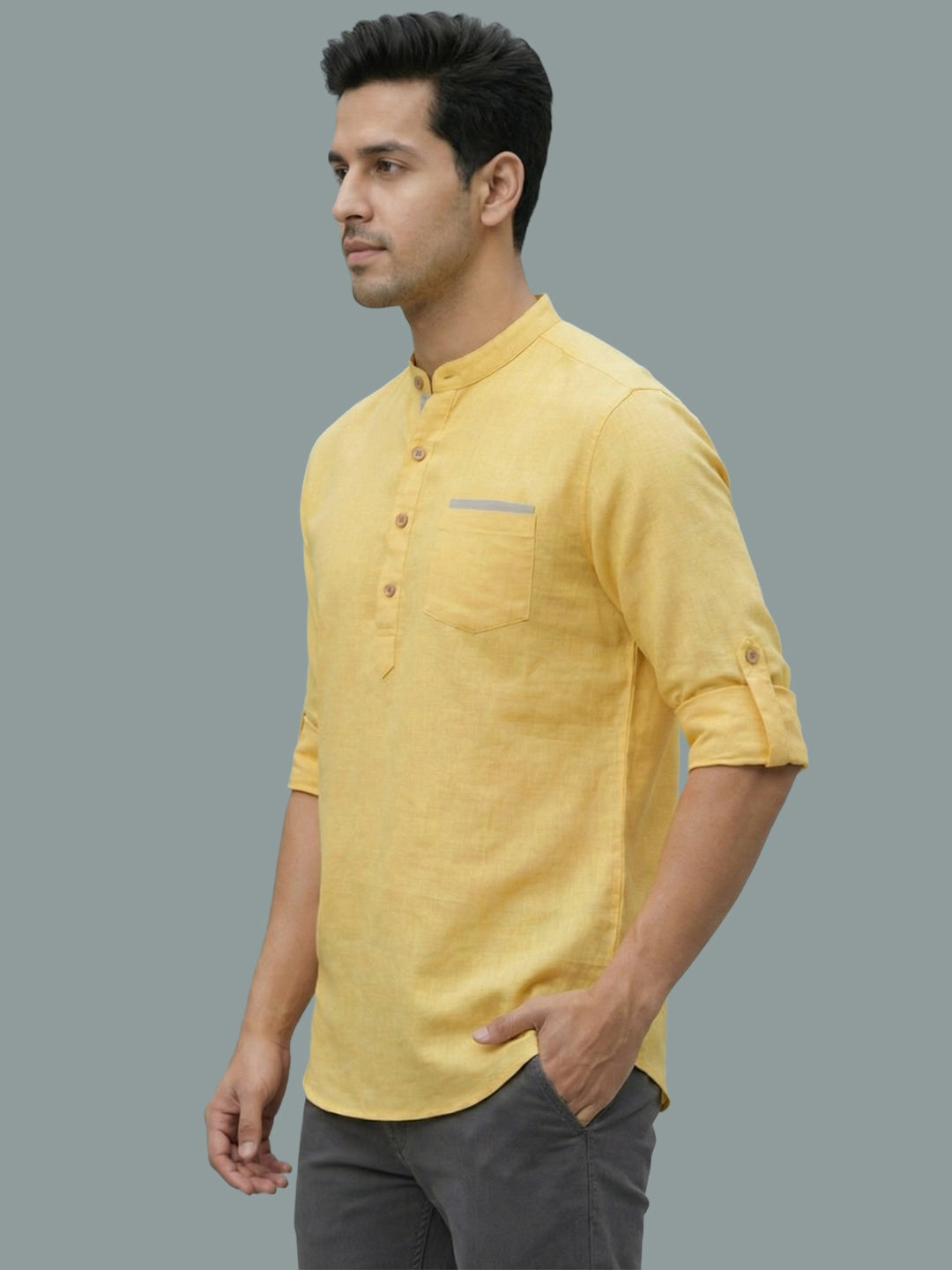 TerraDesi Men's Casual Regular Fit Full Sleeve Pocket Contrast Kurta (SE119)
