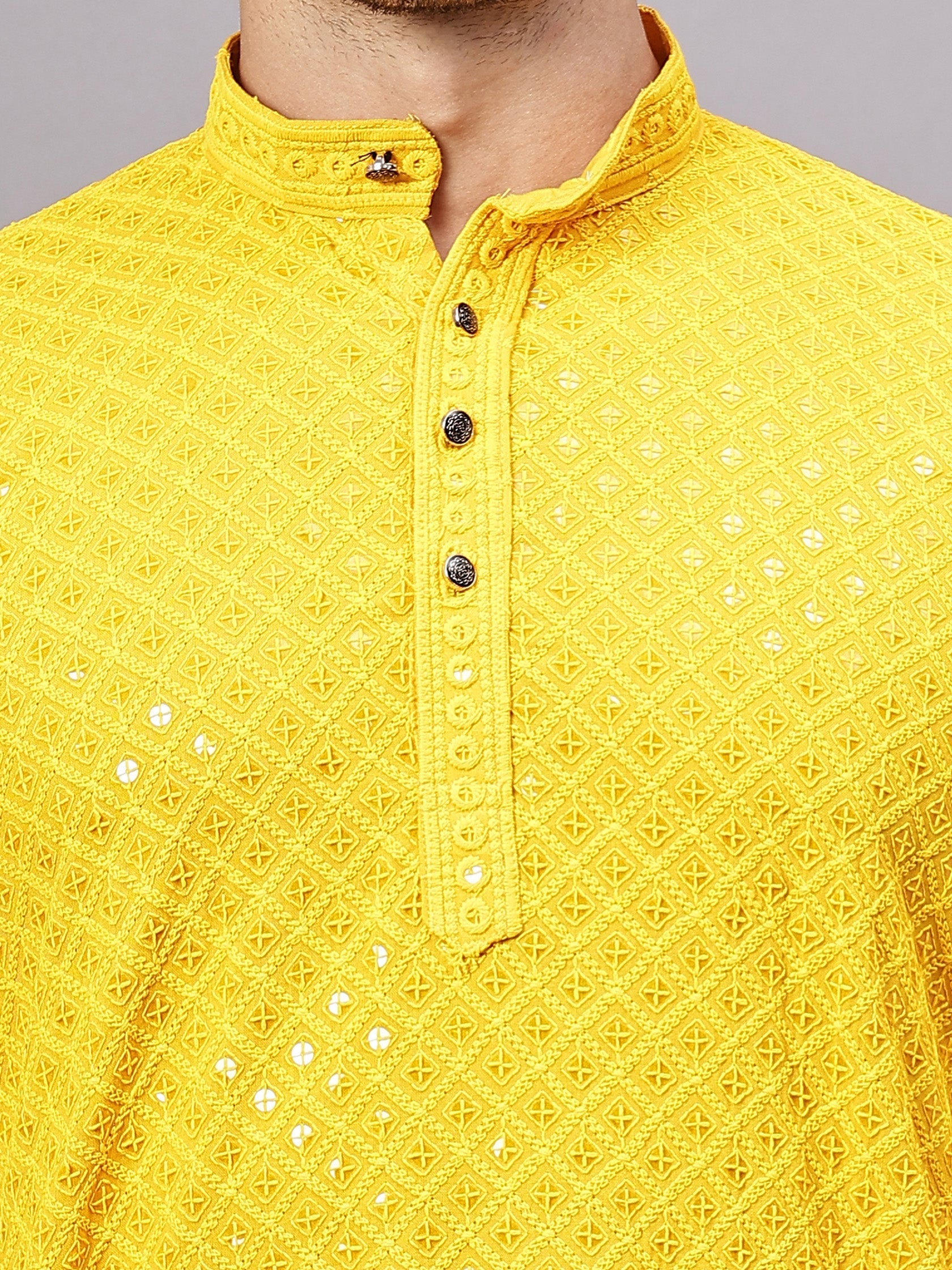 TerraDesi Golden Radiance Chikankari Sequined Kurta Pajama Set Secondary image