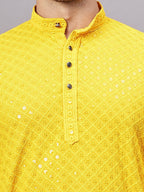 TerraDesi Golden Radiance Chikankari Sequined Kurta Pajama Set