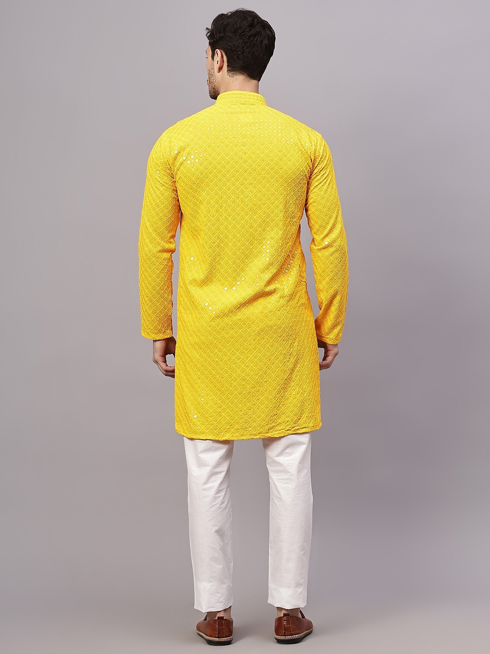 TerraDesi Golden Radiance Chikankari Sequined Kurta Pajama Set