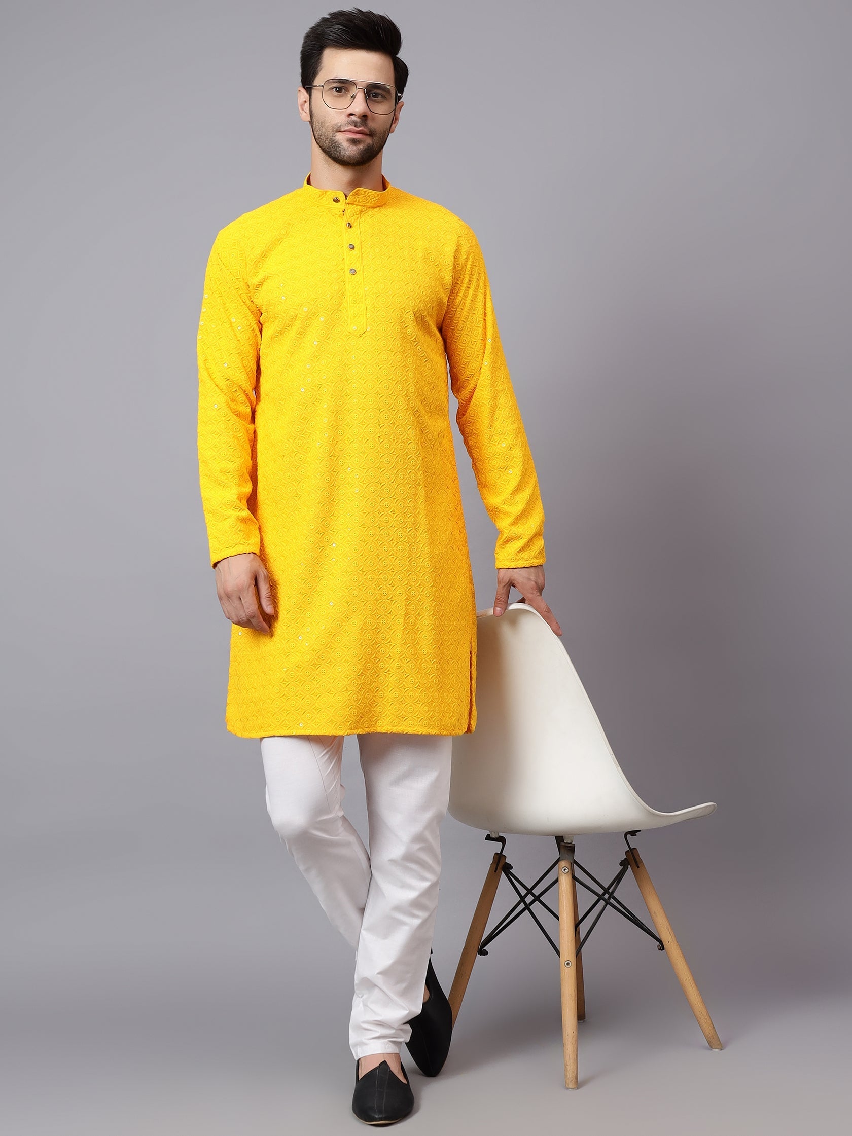 TerraDesi Regal Ruby Chikankari Sequined Triangle Embroidered Kurta Pajama Set