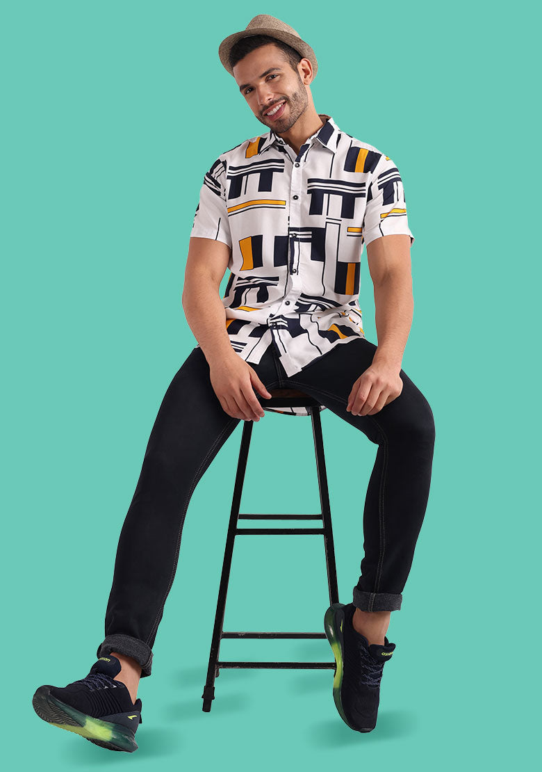 TerraDesi Urban Grid Contrast Shirt – Modern Geometric Statement Wear