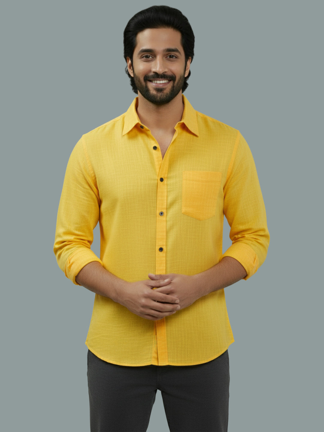 TerraDesi Citrine Glow Solid Cotton Blend Formal Shirt Secondary image
