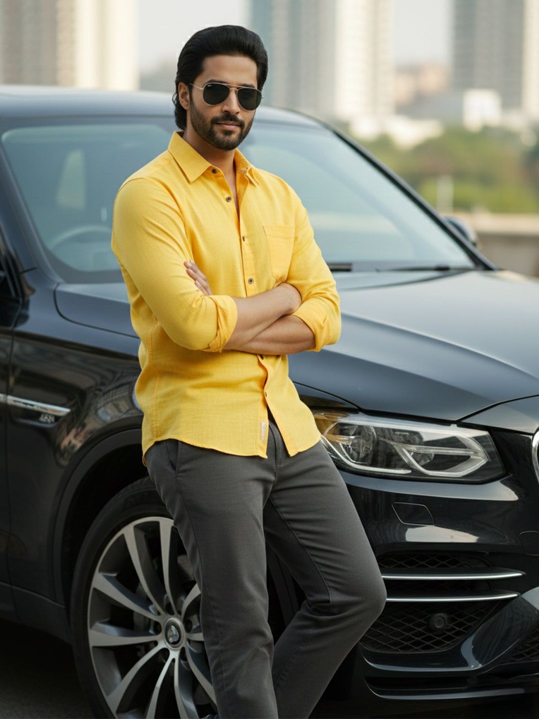 TerraDesi Citrine Glow Solid Cotton Blend Formal Shirt Main image