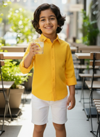 TerraDesi Junior Saffron Glow Solid Cotton Blend Full Sleeve Shirt