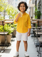 TerraDesi Junior Saffron Glow Solid Cotton Blend Full Sleeve Shirt