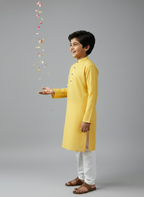 TerraDesi Junior Emerald Heirloom Solid Cotton Long Kurta Pajama Set