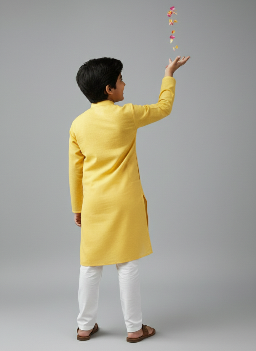 TerraDesi Junior Emerald Heirloom Solid Cotton Long Kurta Pajama Set