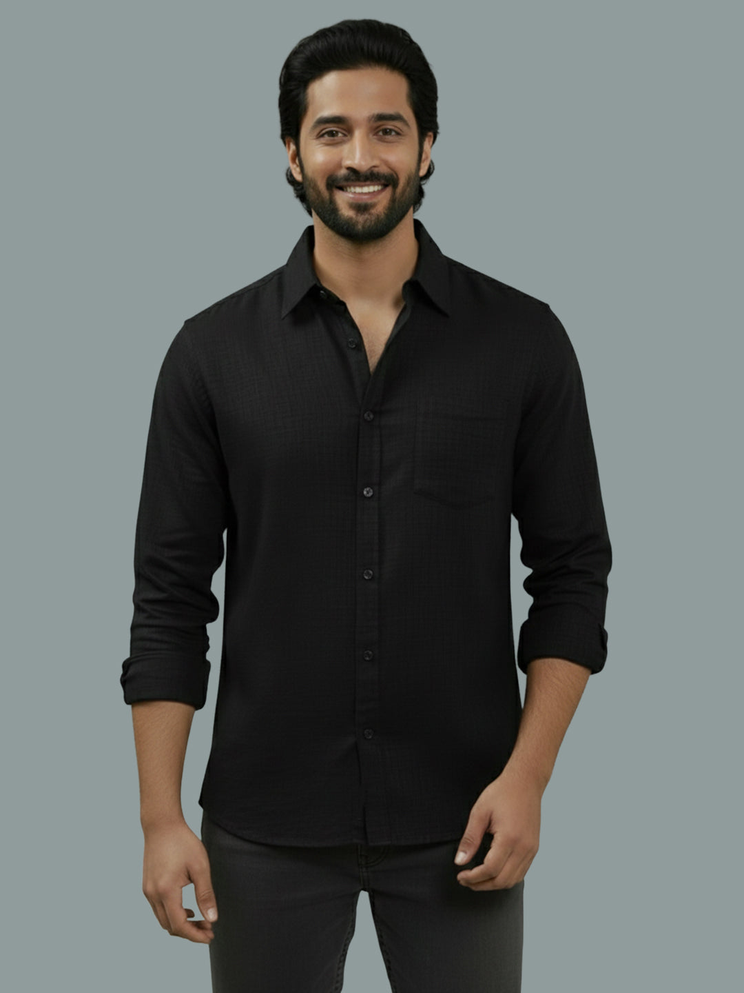 TerraDesi Azure Zenith Solid Cotton Blend Formal Shirt