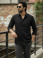 TerraDesi Azure Zenith Solid Cotton Blend Formal Shirt