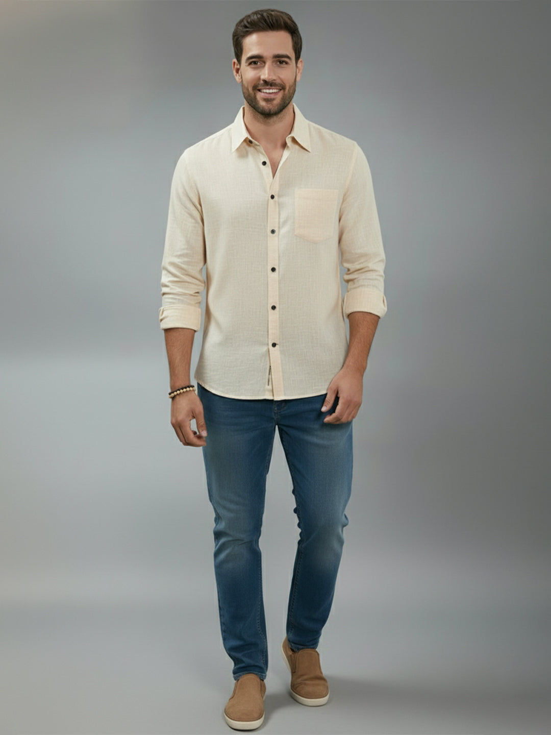 TerraDesi Alabaster Peak Solid Cotton Blend Formal Shirt