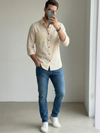 TerraDesi Alabaster Peak Solid Cotton Blend Formal Shirt