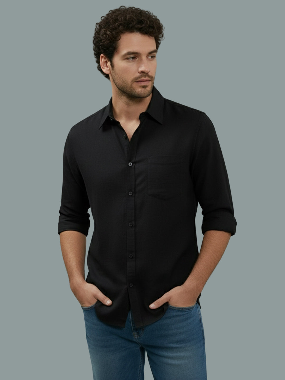 TerraDesi Onyx Stealth Solid Cotton Blend Formal Shirt Secondary image