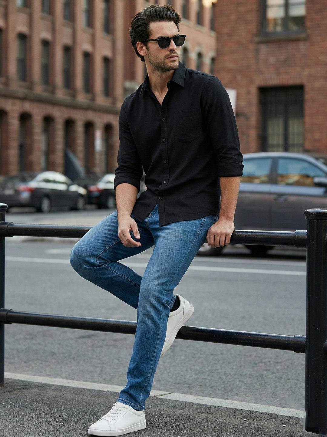 TerraDesi Onyx Stealth Solid Cotton Blend Formal Shirt Main image