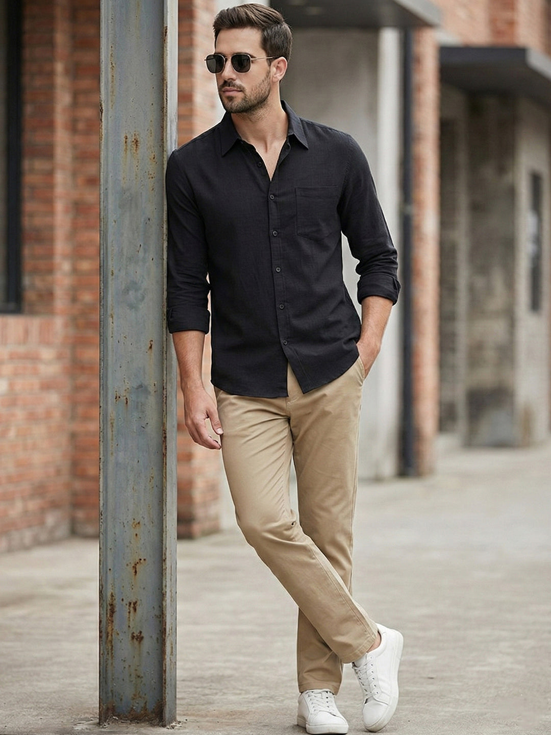 TerraDesi Alabaster Peak Solid Cotton Blend Formal Shirt