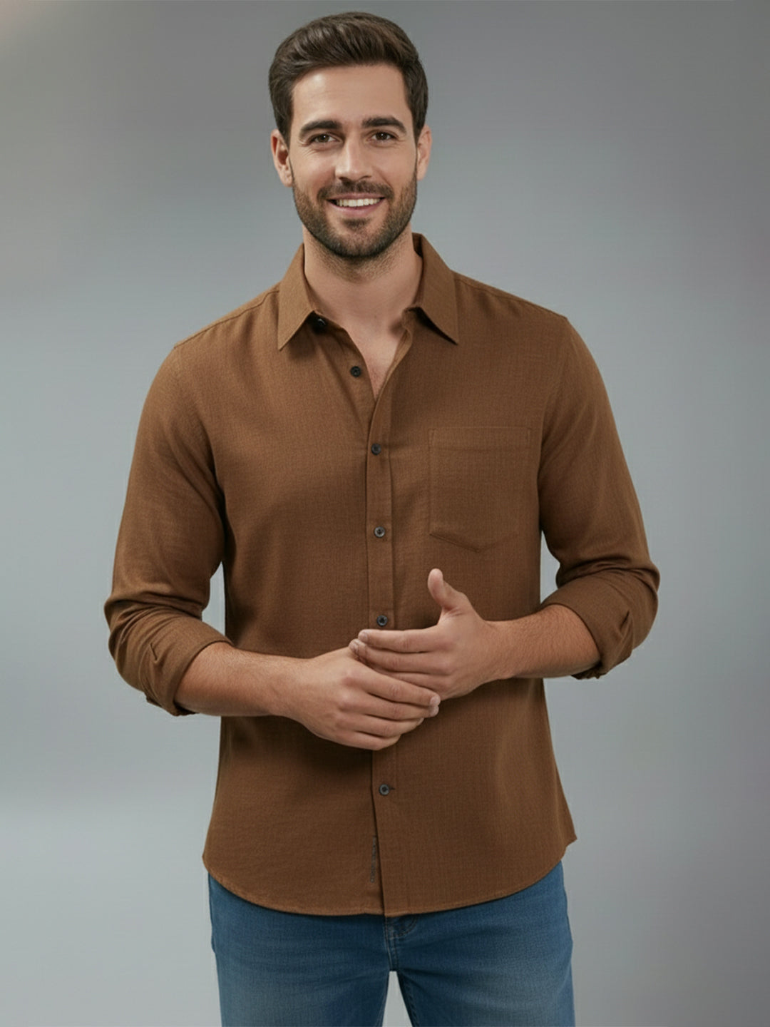 TerraDesi Alabaster Peak Solid Cotton Blend Formal Shirt
