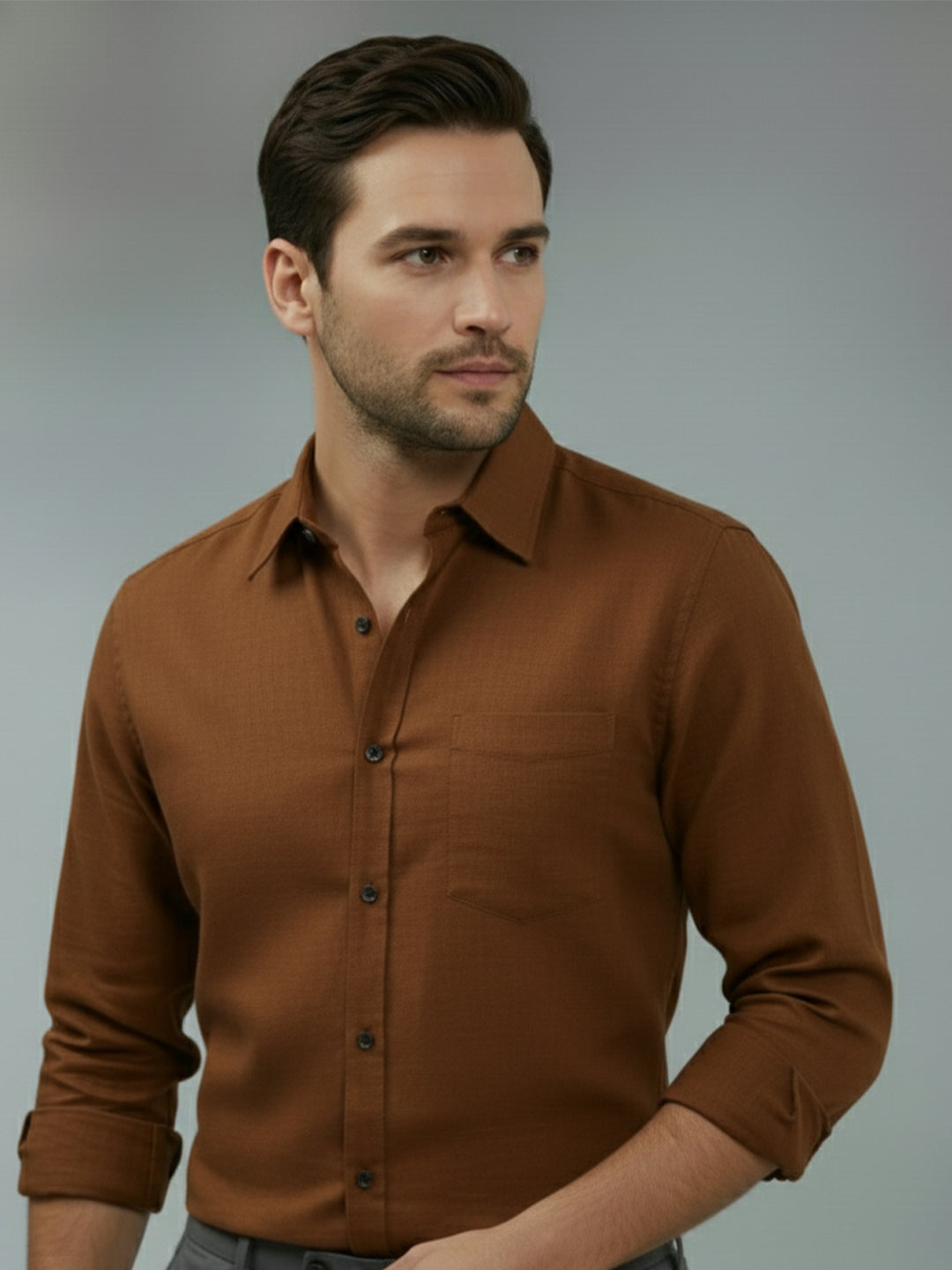 TerraDesi Saffron Ember Solid Cotton Formal Shirt