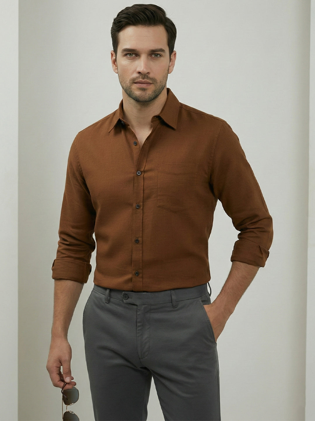 TerraDesi Saffron Ember Solid Cotton Formal Shirt