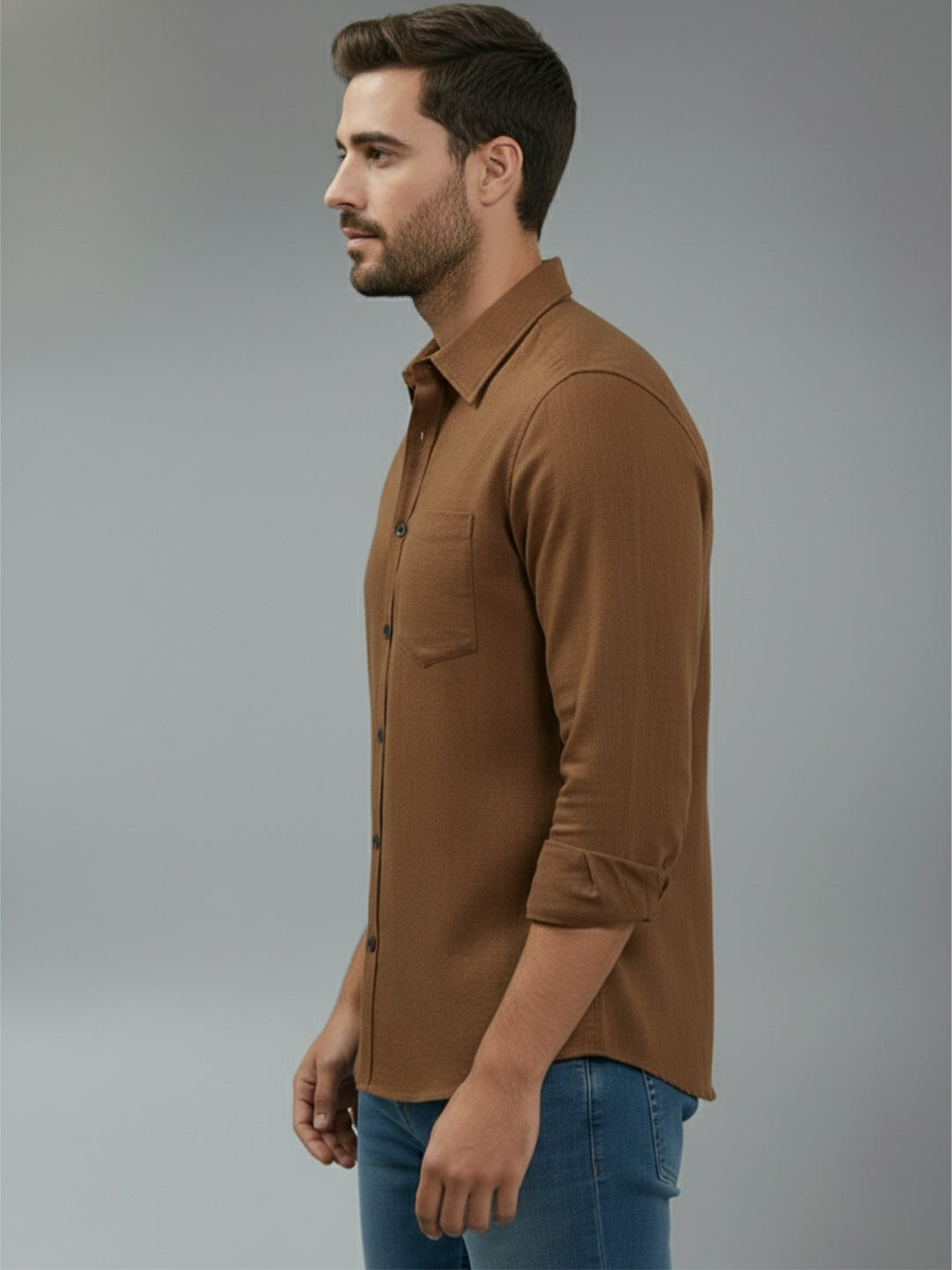 TerraDesi Alabaster Peak Solid Cotton Blend Formal Shirt