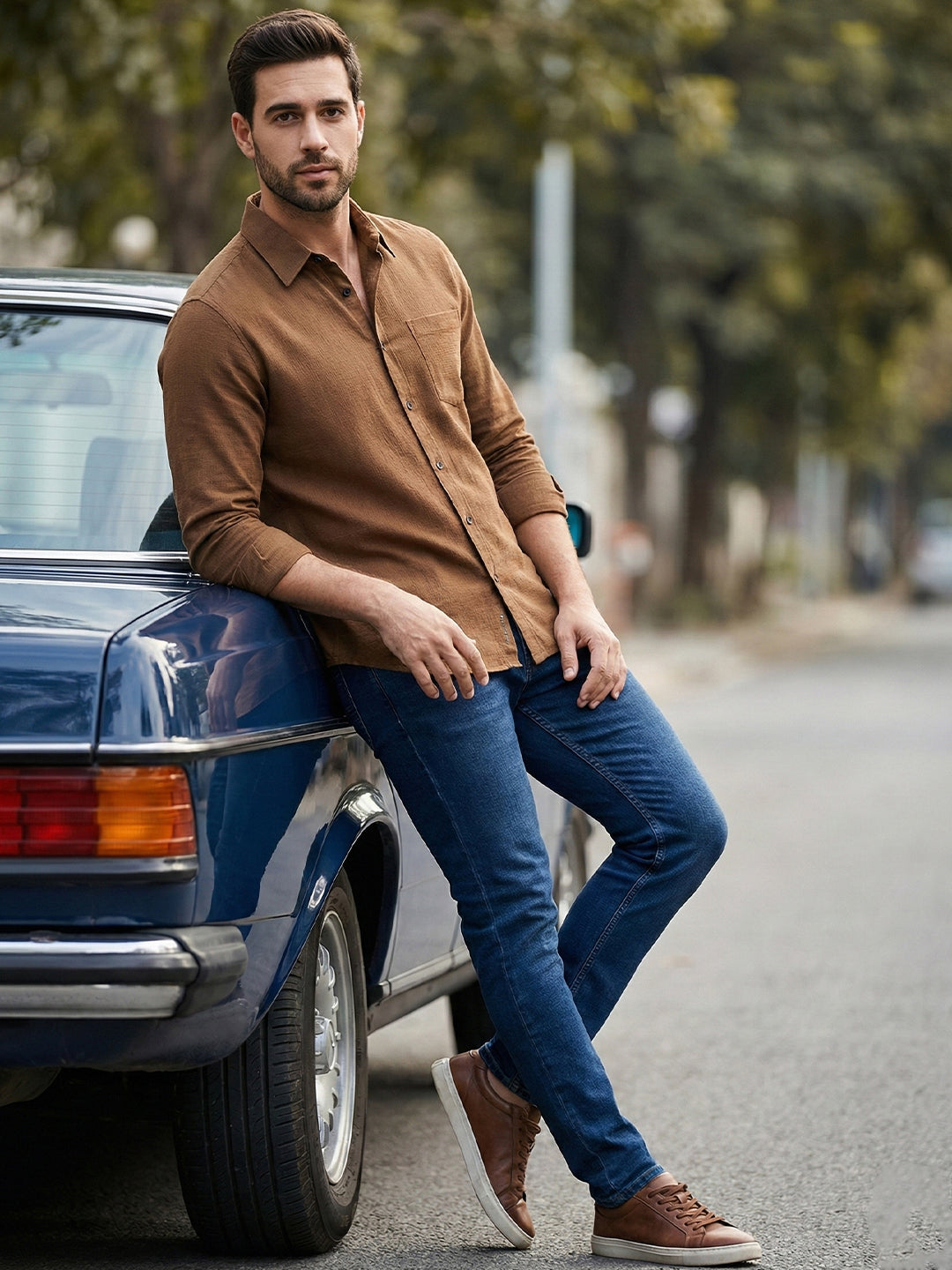 TerraDesi Alabaster Peak Solid Cotton Blend Formal Shirt