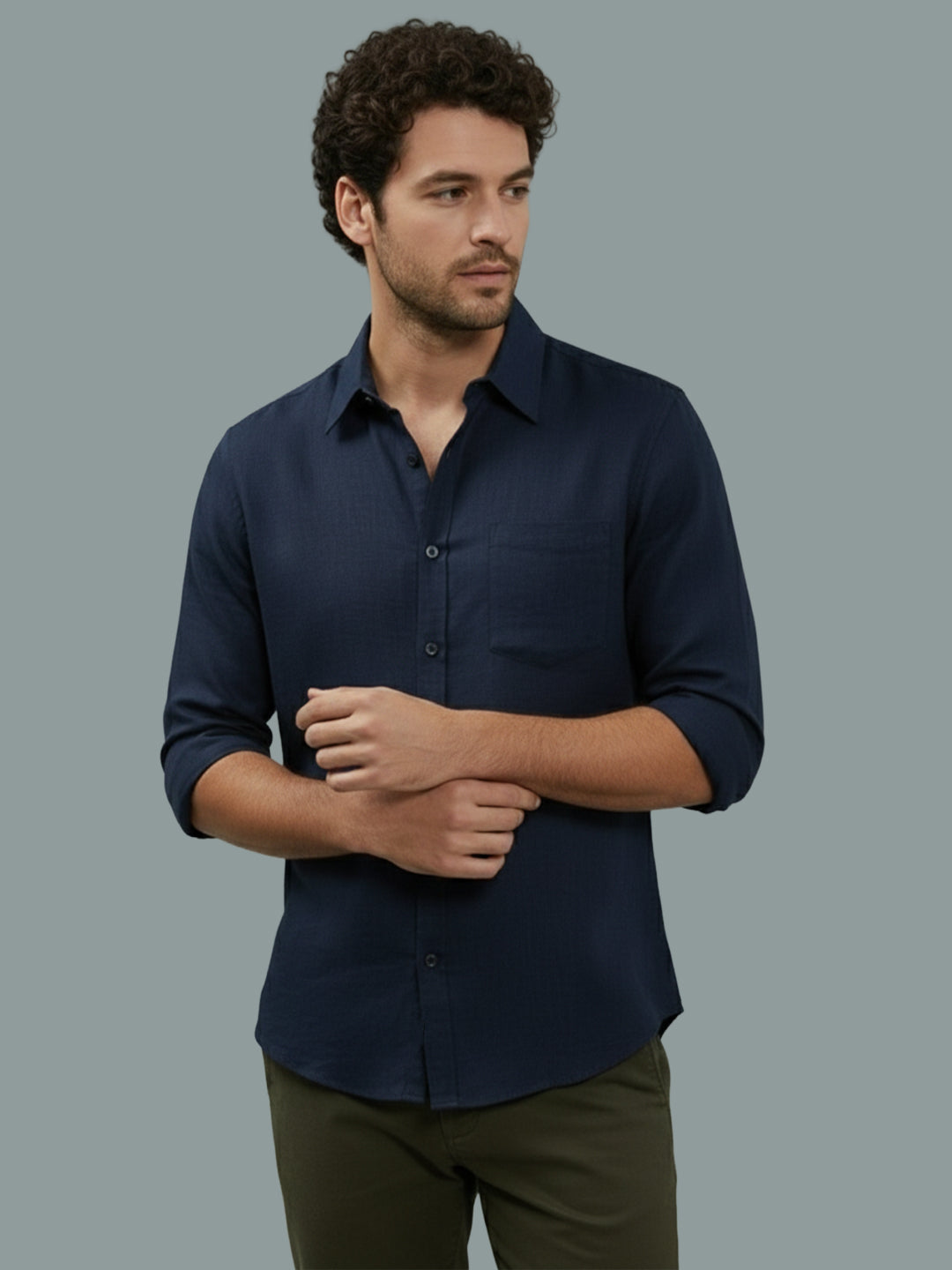 TerraDesi Onyx Stealth Solid Cotton Blend Formal Shirt