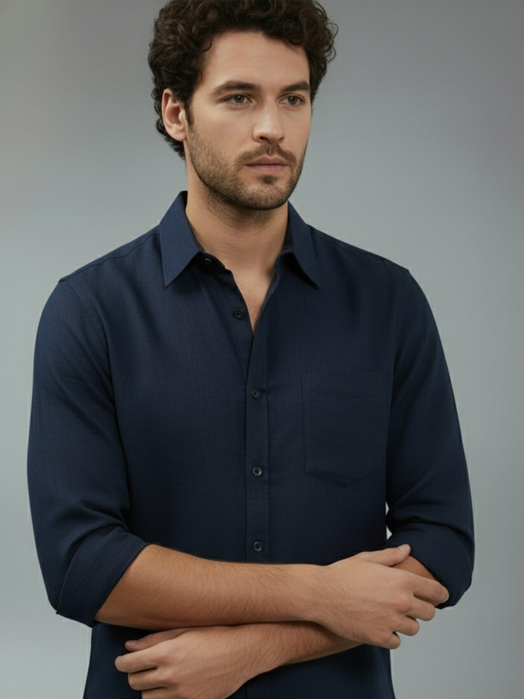 TerraDesi Onyx Stealth Solid Cotton Blend Formal Shirt