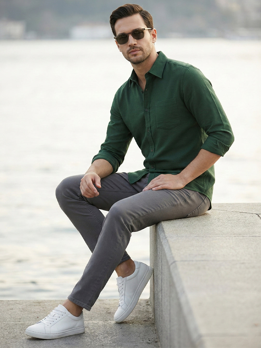 TerraDesi Saffron Ember Solid Cotton Formal Shirt