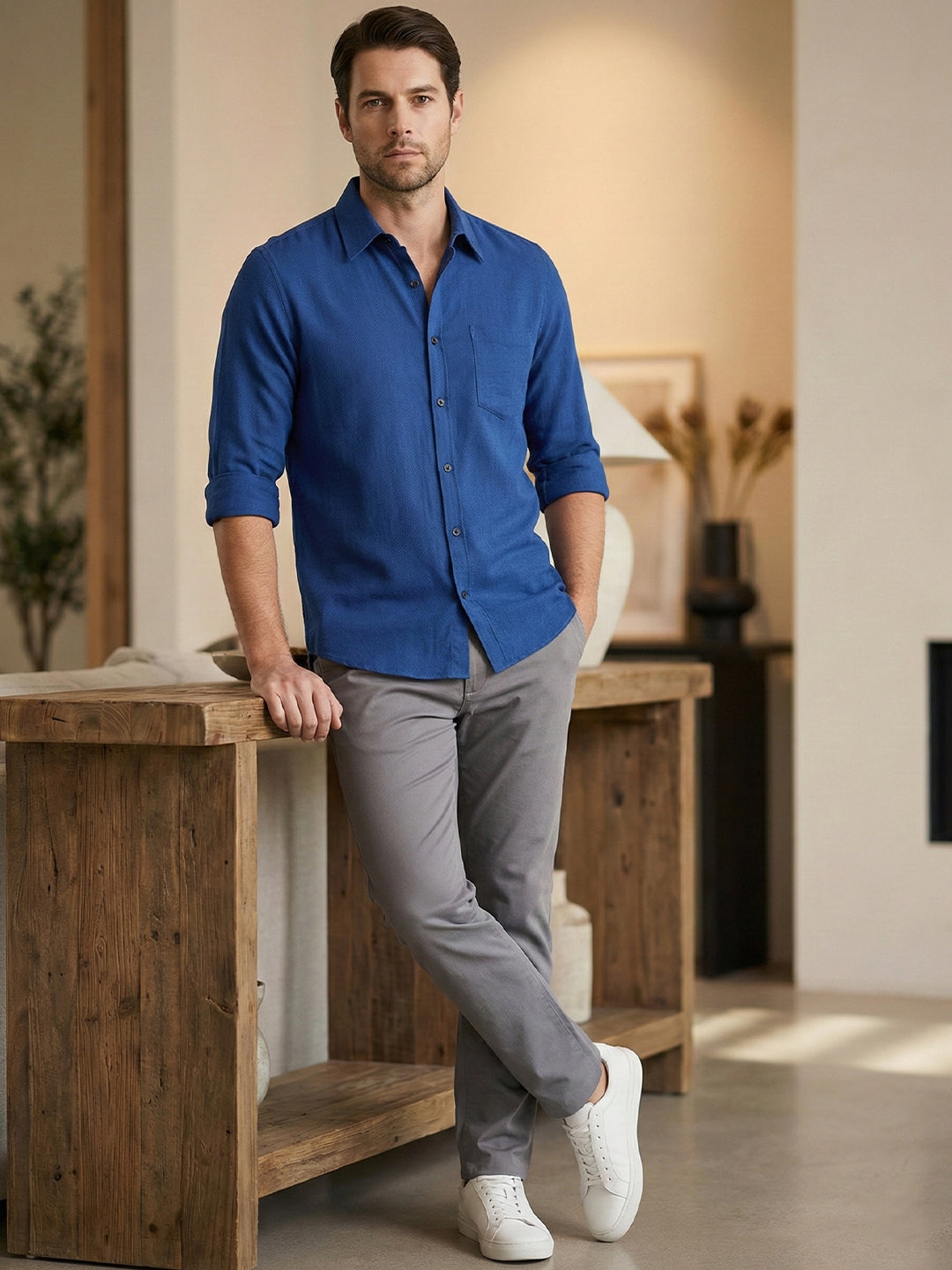 TerraDesi Men’s Essential Solid Cotton Blend Shirt