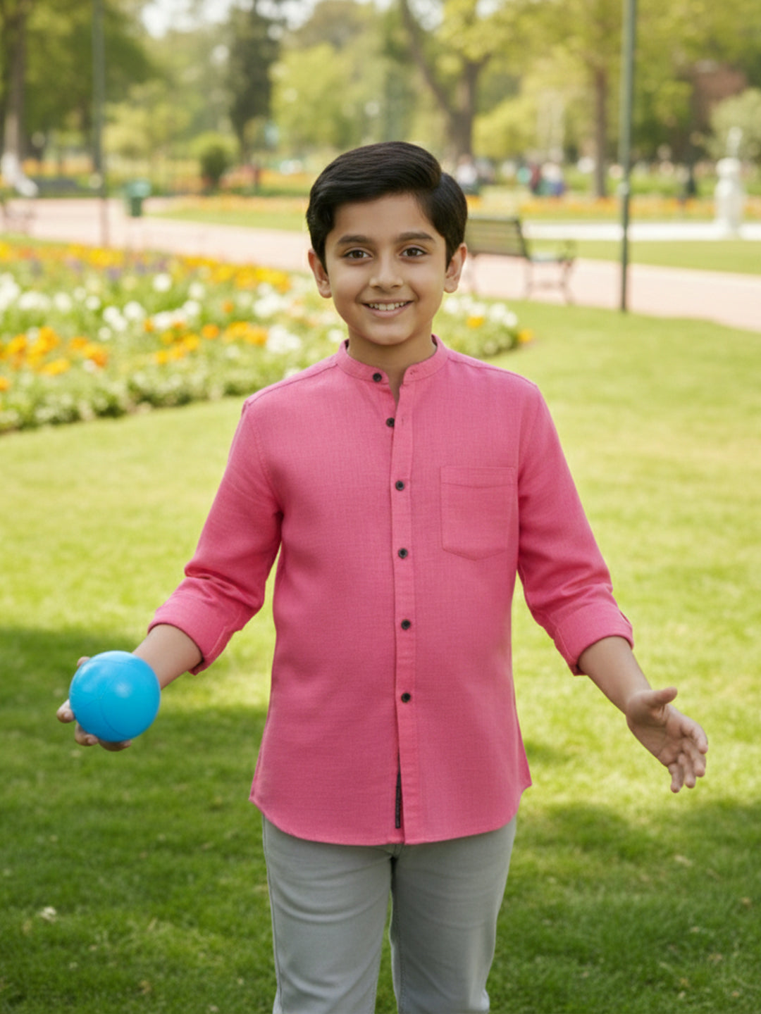 TerraDesi Junior Alabaster Grace Solid Mandarin Shirt